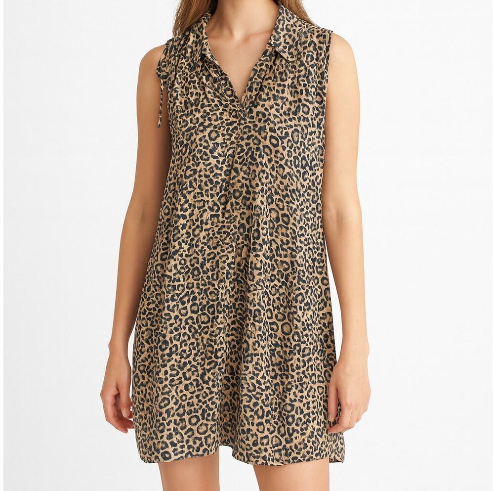 BLL Beach Lunch Lounge Small Cheetah Print Sleeveless Dress Button Front